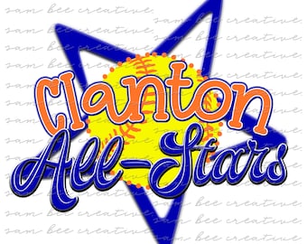 Design digitale di baseball di tutte le stelle / file png di sublimazione / download digitale istantaneo /Clanton all-star tutte le stelle / giorno della partita di baseball di softball