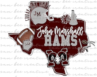 John Marshall Rams Texas Fußball digitales Design / Schule Geist Kleinstadt großer Zustand Stolz / Sublimation Png Datei / sofortiger digitaler Download