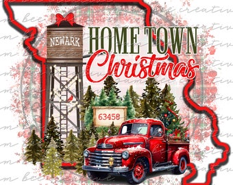 MISSOURI Custom Hometown Christmas Digital Design / Water Tower Southern Christmas Vintage Truck / Sublimation dtg dtf/ Digital Download PNG