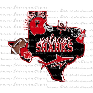 Palacios Sharks Texas football digital design / school spirit small town big state pride /  sublimation png file / instant digital download
