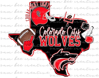 Colorado City Wolves Texas Fußball digitales Design / Schulgeist Kleinstadt großer Staatsstolz / Sublimation Png-Datei/sofortiger digitaler Download