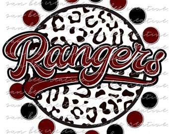 Rangers leopard print digital design / cheetah game day baseball softball football bball / sublimation png file / instant digital download