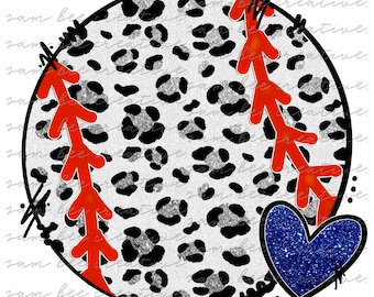 Blank glitter leopard baseball digital design / team love heart game day / sublimation png digital download / instant digital download