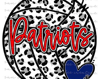 Conception numérique de volleyball léopard des Patriots / esprit d’équipe de l’école de conception de volleyball guépard / fichier png de sublimation / téléchargement numérique instantané