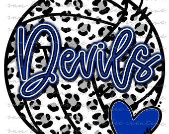 Devils leopard volleyball digital design / blue devils cheetah volleyball design / sublimation png digital download instant digital download