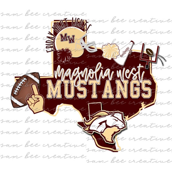 Magnolia West Mustangs Texas football digital design / school spirit small town big state pride /  sublimation png file / digital download