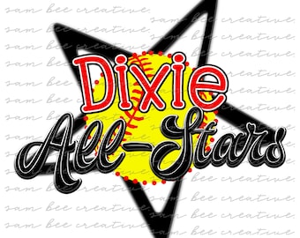 Dixie All Stars softball digital design / baseball game day / sublimation png file digital download /dixie red black all-stars school spirit