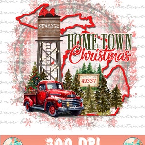 MICHIGAN Custom Hometown Christmas Digital Design / Water Tower Southern Christmas Vintage Truck / Sublimation dtg dtf/ Digital Download PNG