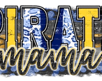 Pirate Mama Digital Design / Baseball Softball Leopard marine und senfgelb Spieltag / Sublimation png Datei / direkter digitaler Download