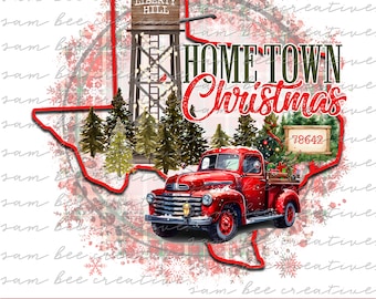 TEXAS Custom Hometown Christmas Digital Design / Water Tower Southern Christmas Vintage Truck / Sublimation dtg dtf / Digital Download PNG