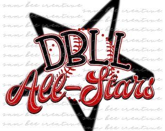 Design digitale di baseball di tutte le stelle / file png di sublimazione / download digitale istantaneo / DBLL all-star tutte le stelle / giorno della partita di baseball softball