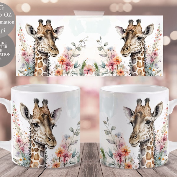 Giraffe Tasse Sublimation | Aquarell Becher Press Template 11 & 15 oz