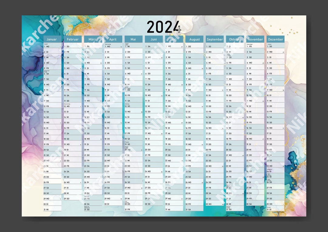 Printable XXL Annual Calendar 2024 Inc Etsy
