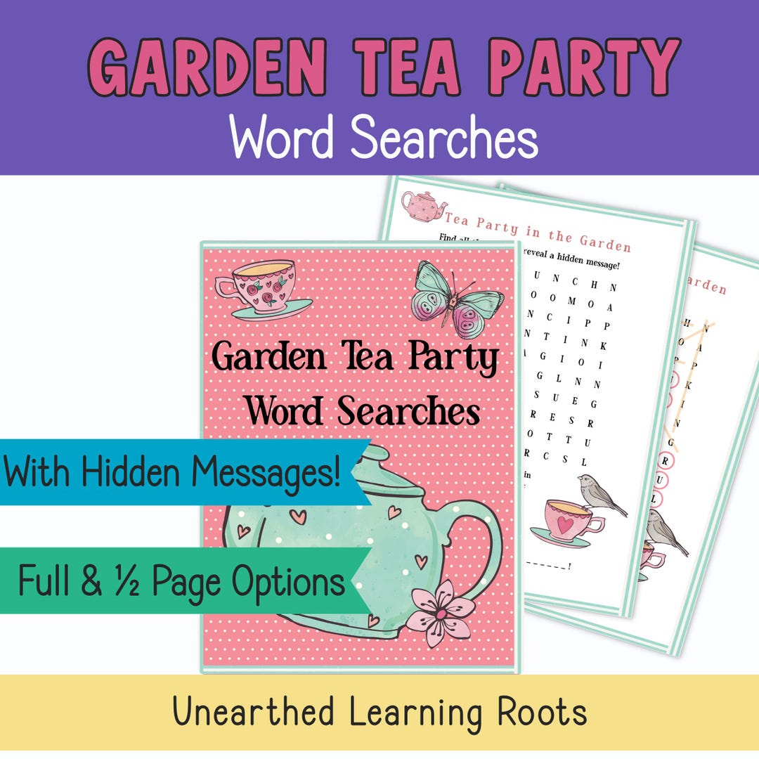 Spring Tea Word Search Garden Afternoon Tea Party Word Search Game With Hidden Messages ...