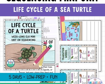Meeresschildkröten-Lebenszyklus Aktivitäts-Bundle für die Klassen 2–3 | 24-seitiges Printable ELA Mini-Unit