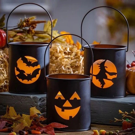 NEW Pottery Barn Set of 6 Black Metal Halloween Lanterns - Etsy
