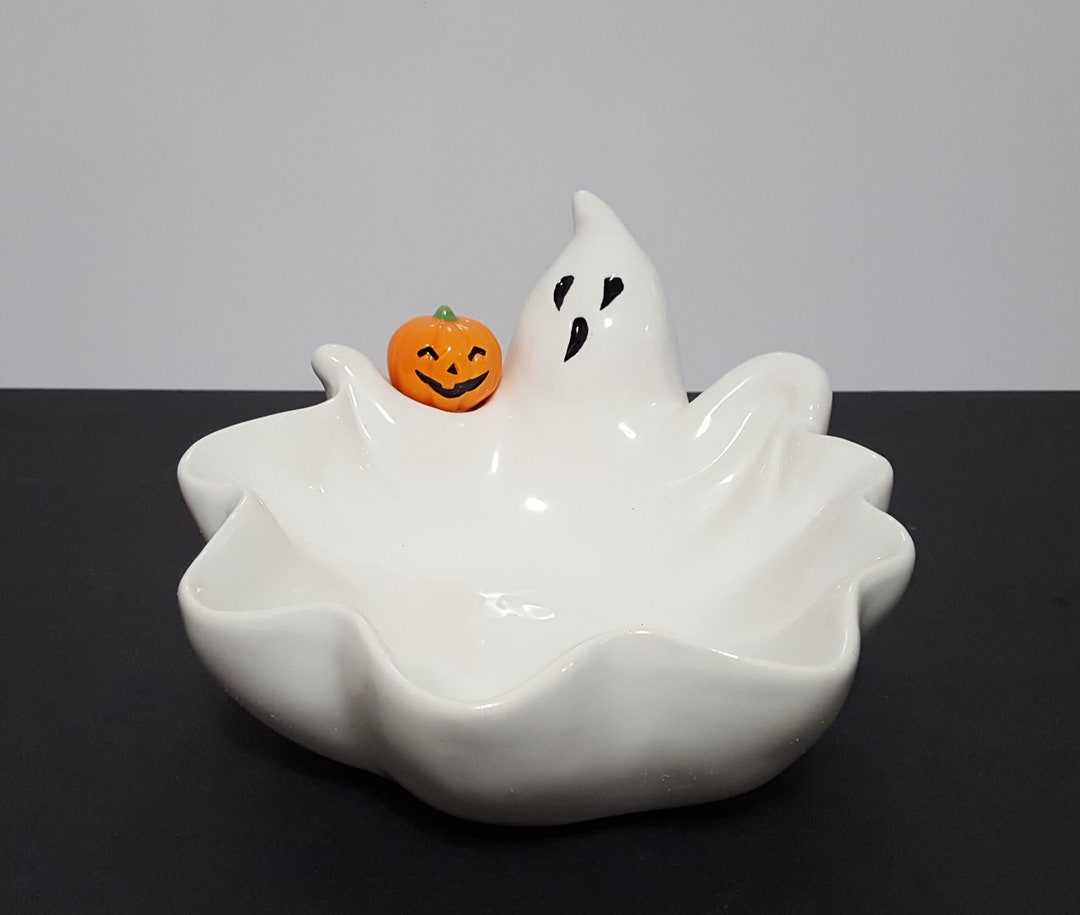 NEW RARE Adorable Halloween Ghost Candy Bowl 7 1/4 L X 7 Etsy