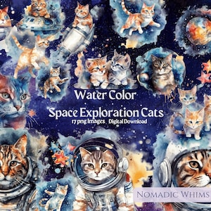 Clipart de gato espacial - uso comercial ou pessoal, 300DPI, arquivos PNG