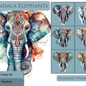 Paquete de imágenes prediseñadas de elefante Mandala - Conjunto de 10