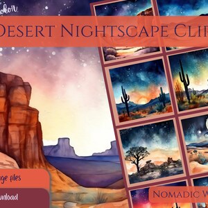 Desert Nightscapes, Krajobrazy clipart, Western Clipart, Krajobrazy Western, 300DPI, do użytku komercyjnego