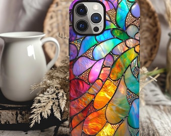 Rainbow Stained Glass Phone Case Look iPhone 17 16 15 14 13 pro max 12 11 Samsung Galaxy S25 S24 S23 S22 Ultra Colourful Abstract Phone Case