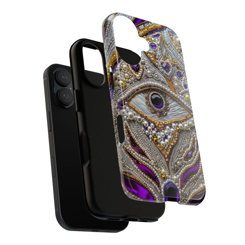 Bling Glam Look Mosaic Phone Case, Collage Phone Case Silver, Gold, Purple Gems, Evil Eye for iPhone 17 16 15 14 13, Galaxy S25 S24 S23 S22 image 7
