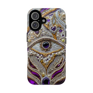 Bling Glam Look Mosaic Phone Case, Collage Phone Case Silver, Gold, Purple Gems, Evil Eye for iPhone 17 16 15 14 13, Galaxy S25 S24 S23 S22 image 8