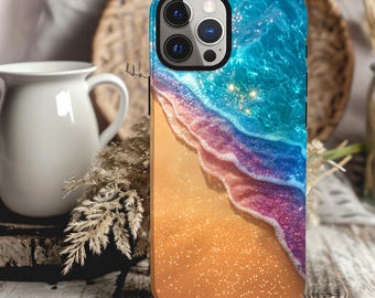 Ocean Beach Wave Phone Case Glitter Beach Summer Cover for iPhone 16 15 pro max 14 13 12 mini 11 XR 8 Samsung S24 FE S23 S22 S21 Phone Case