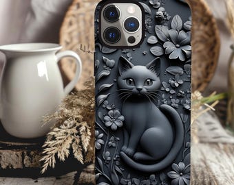 Gothic Black Cat Phone Case Kitten Cover fit for iPhone 17 16 15 14, 13, 12, 11, Xr, Xs Samsung Galaxy S26 S25 S24 S23 Ultra Cat Lover Gift