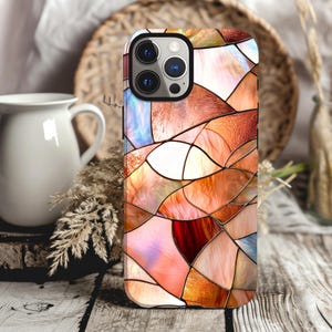Stained Glass Phone Case Look iPhone 16 15 14 13 12 11 pro max Samsung Galaxy S22 S23 S24 Ultra Abstract Art Phone Case Rose Gold Phone Case