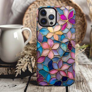Stained Glass Floral Phone Case 3D Art Look Case iPhone 15 14 13 12 11 pro max, Samsung Galaxy S22 S23 S24 Ultra Google Pixel 6 7 8 pro