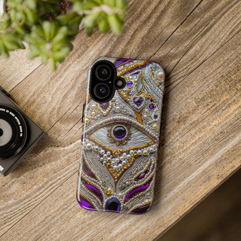 Bling Glam Look Mosaic Phone Case, Collage Phone Case Silver, Gold, Purple Gems, Evil Eye for iPhone 17 16 15 14 13, Galaxy S25 S24 S23 S22 image 2
