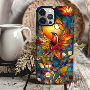 3D Stained Glass Looking Hummingbird Design Durable Phone Case for iPhone and Samsung Perfect Gift For Bird Lovers Artistic Phonecase Design