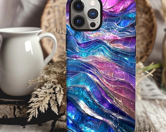 Iridescent Waves Phone Case iPhone 16 15 14 13 12 pro max Samsung Galaxy S22 S23 S24 Ultra Google Pixel 6 7 8 case Holographic Phone Case