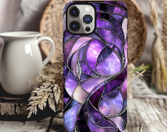 Stained Glass Phone Case Look iPhone 15 14 13 12 11 pro max, Samsung Galaxy S22 S23 S24 Ultra Abstract Art Phone Case Purple Phone Case