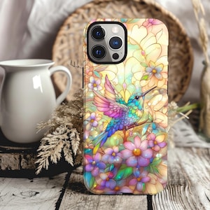 Bird Stained Glass Phone Case Look iPhone 16 15 14 13 12 11 pro max Samsung Galaxy S25 S24 S23 Hummingbird Phone Case Bird Lovers Gift