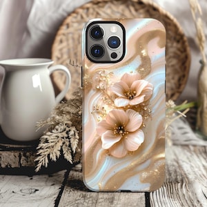 3D Gold Floral Phone Case Glitter Floral Case iPhone 16 15 14 13 12 pro max, Samsung Galaxy S22 S23 S24 S25 Ultra Google Pixel 7 8 9 pro