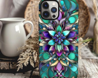 Stained Glass Floral Phone Case 3D Mandala Case iPhone 16 15 14 13 12 11 pro max Samsung Galaxy S22 S23 S24 S25 Ultra Google Pixel 7 8 9 pro