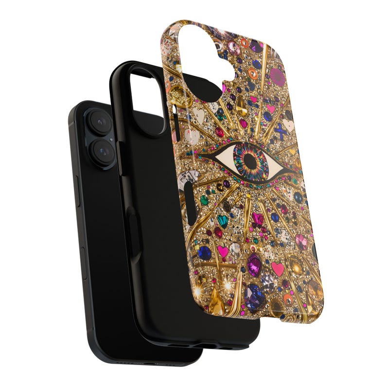 Bling Glam Look Mosaic Phone Case Collage case Gold Purple Gems Rhinestones Look Evil Eye for iPhone 18 17 16 15 Galaxy S26 S25 S24 Coquette image 7
