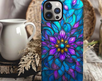 Stained Glass Floral Phone Case 3D Art Look Case iPhone 15 14 13 12 11 pro max, Samsung Galaxy S22 S23 S24 Ultra Google Pixel 6 7 8 pro