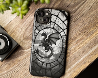 Dragon Fantasy Bookish Tough Case for iPhone, Samsung Galaxy Case, Black Dragon Phone Case Fantasy Book Reader Decor Bookish Dragon Case