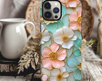 Floral Phone Case 3D Art Look Case Flowers Case iPhone 16 15 14 13 12 11 pro max, Samsung Galaxy S22 S23 S24 S25 Ultra Google Pixel 8 9 pro