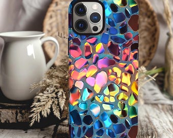Rainbow Leopard Print Phone Case iPhone 16 15 14 13 12 11 pro max, Samsung Galaxy S22 S23 S24 S25 Ultra Abstract Art Phone Case animal Print