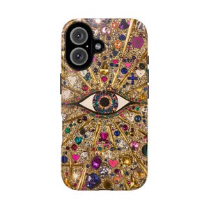 Bling Glam Look Mosaic Phone Case Collage case Gold Purple Gems Rhinestones Look Evil Eye for iPhone 18 17 16 15 Galaxy S26 S25 S24 Coquette image 8