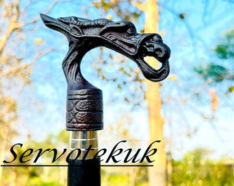 Dragon Handle Wooden Walking Stick: Handcrafted Rosewood Cane