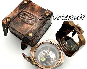 Brass Brunton Working Compass: Antique Nautical Marine Compass with Leather Case