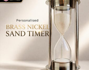 Reloj de arena personalizado de latón niquelado de 5 minutos, decoración de escritorio hecha a mano, regalo vintage para la oficina para hombres, reloj de arena de lujo