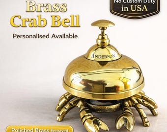 Personalised Brass Crab Desk Bell | Nautical Vintage Service Bell | Antique Table Bell Decor | Hotel Reception Counter Bell .