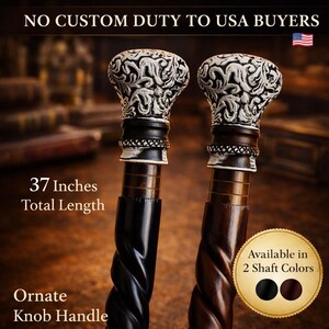 Bastón con pomo de latón hecho a mano: pieza de colección de estilo victoriano.