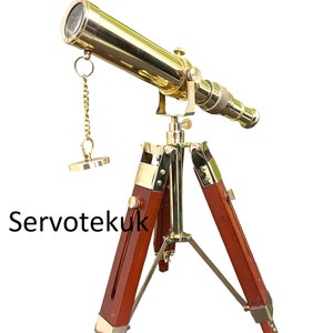 Brass Marine nautical telescope folded telescope with wooden tripod stand\collectible gift\best gift\working telescope\Office decorative